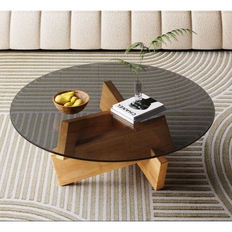 Table ronde vitré noir pieds  mikado croisé  noir 70 CM