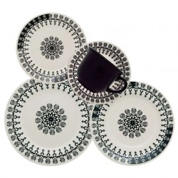 SET SERVICE DE TABLE 20 PCS   ORIENTAL  NOIR ET BLANC   DONNA  FULK