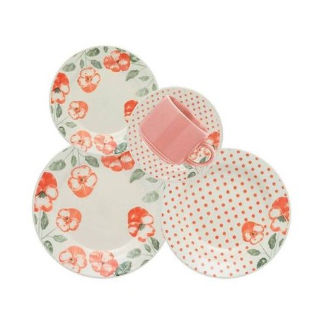 SET SERVICE  DE TABLE  20 PCS   A POIS PECHE  DONNA HOLAMBRA