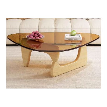 Table  basse vitré   triangulaire  Trinova   pieds marron   83 CM